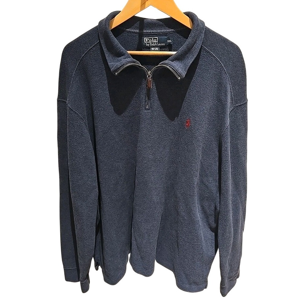 Polo Ralph Lauren Mens 100% Cotton Quarter 1/4 Zip Pullover Casual Blue XXL.